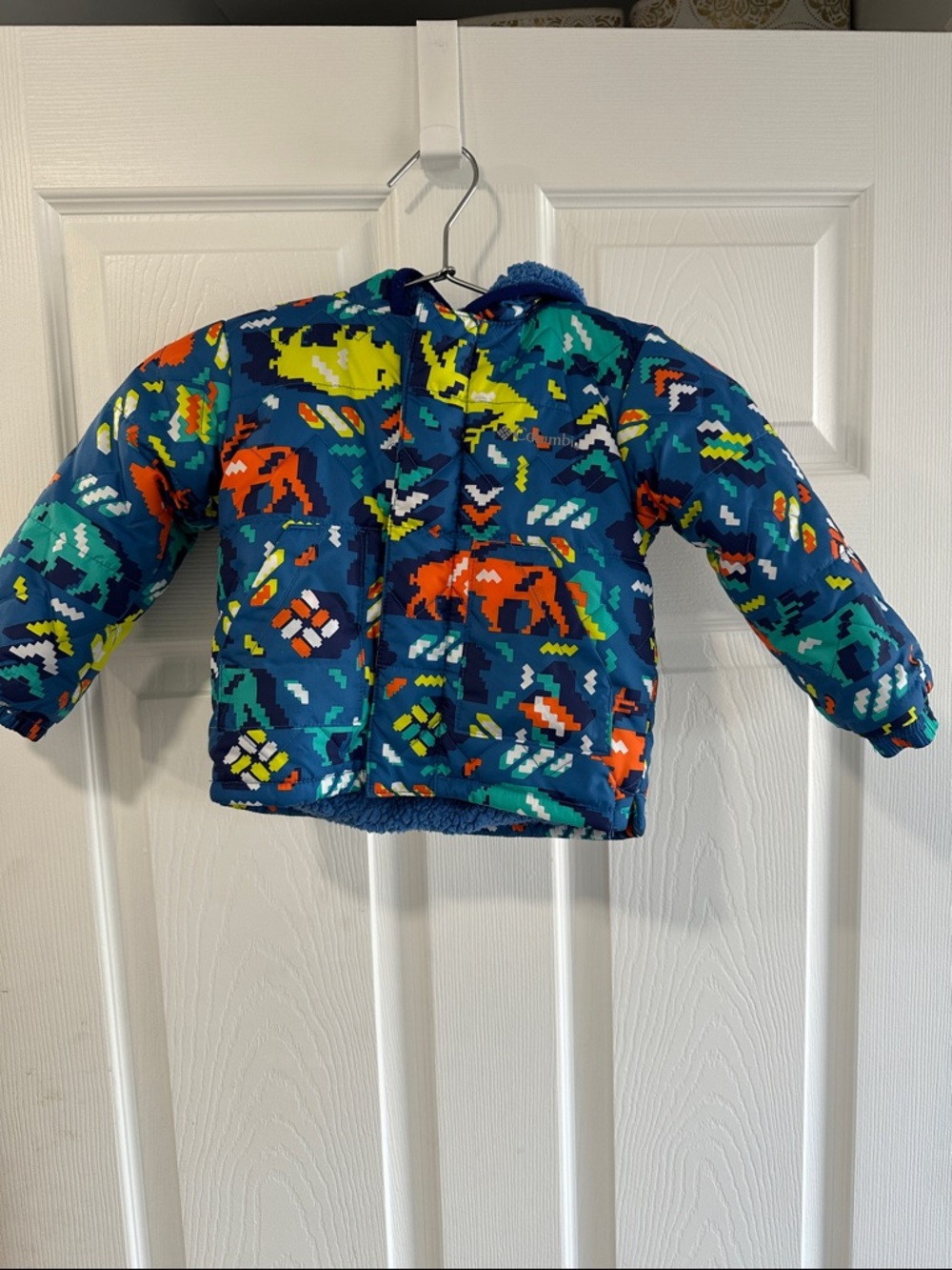 Toddler Blue Multi-Color Puffer Jacket with Hood